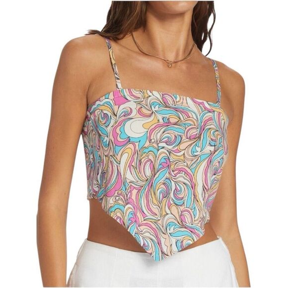 Roxy Iconic Place 2 Top Swirly Daze Crop Top Size M Multicolored Groovy NWT - Picture 1 of 16